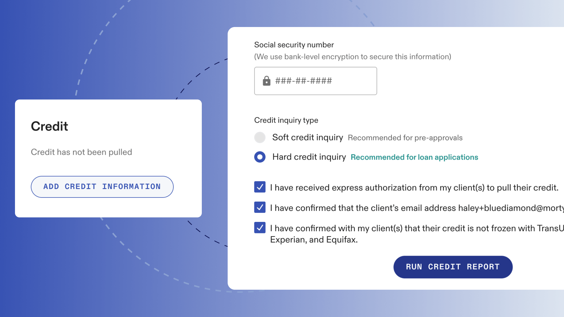 Loan file interface showing credit pull option