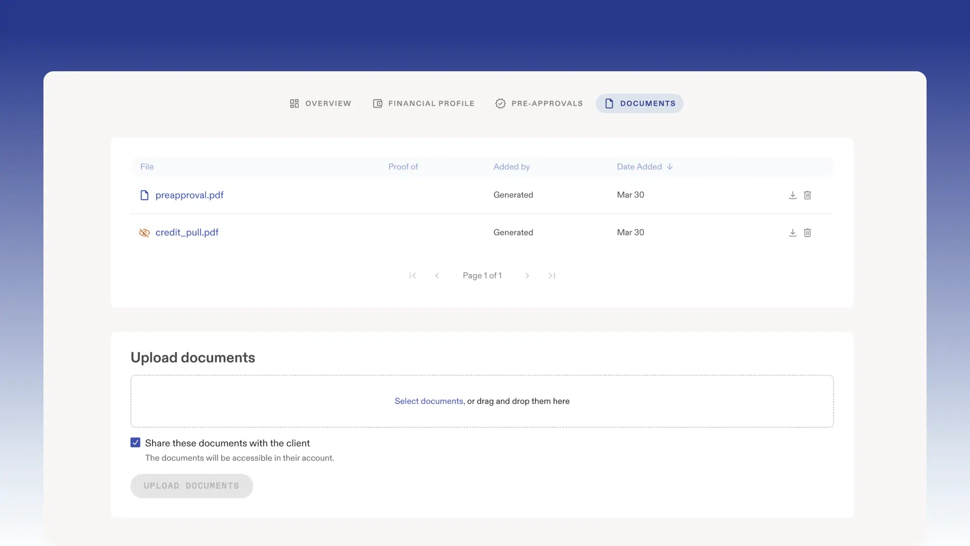 Document Hub interface