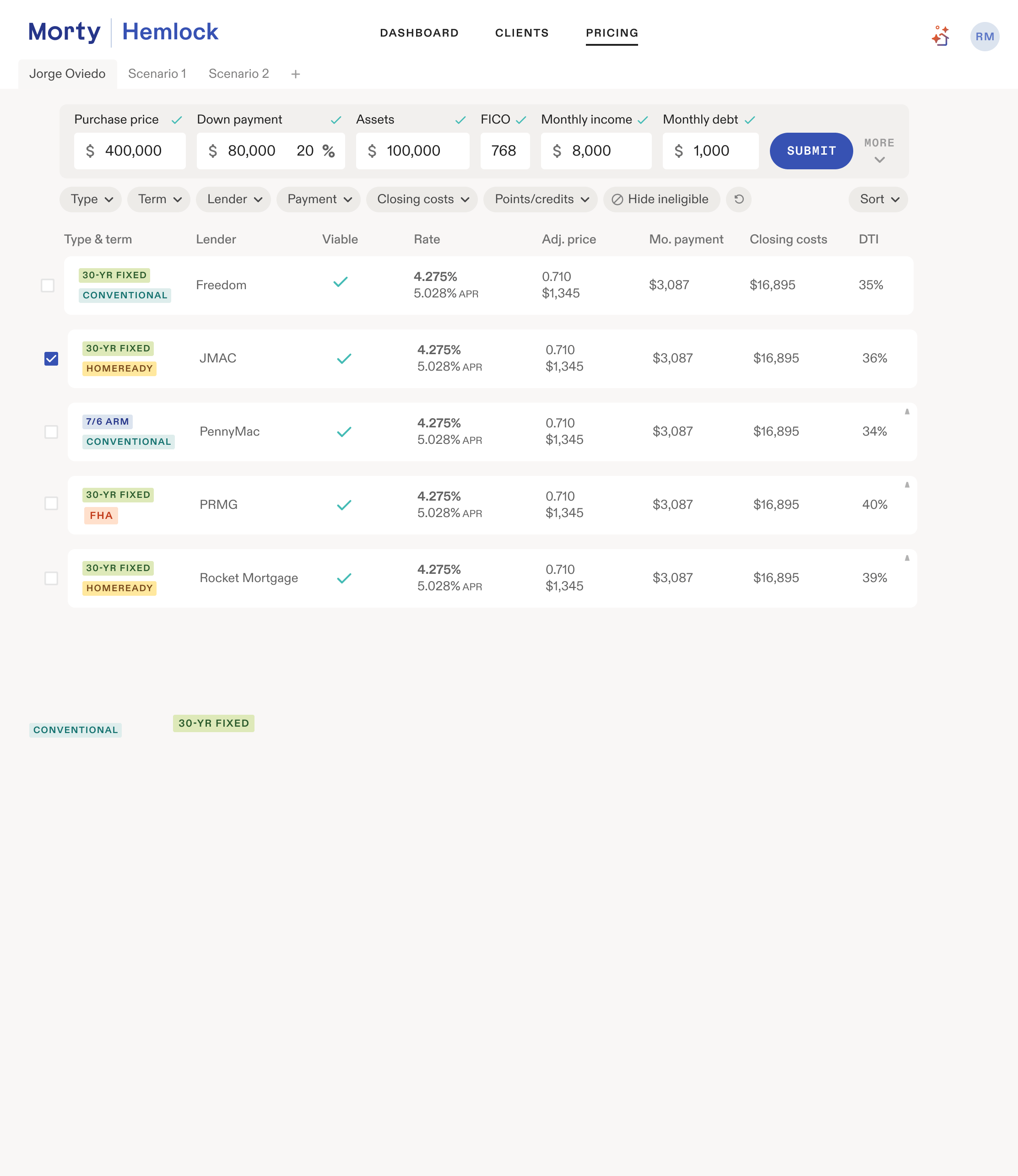 Morty lender marketplace dashboard