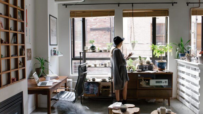 Women at home with plants