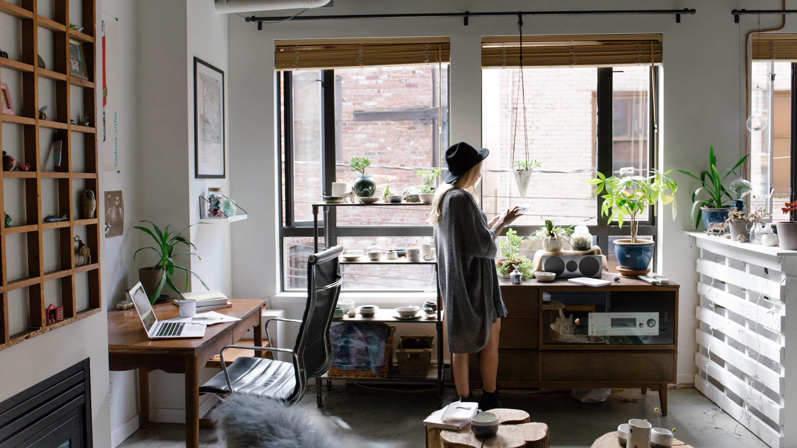 Women at home with plants