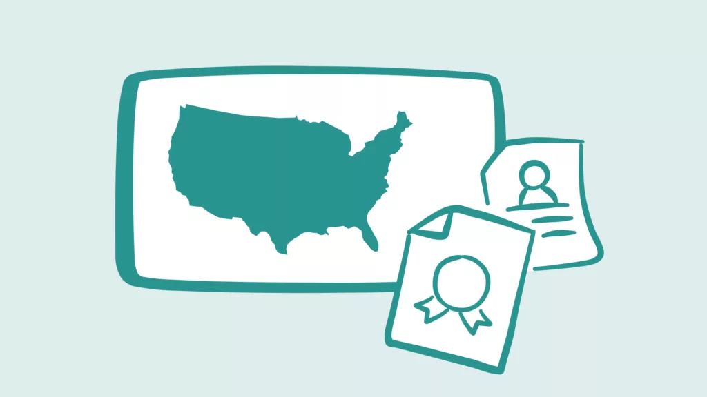 illustration on the U.S. map and certificates