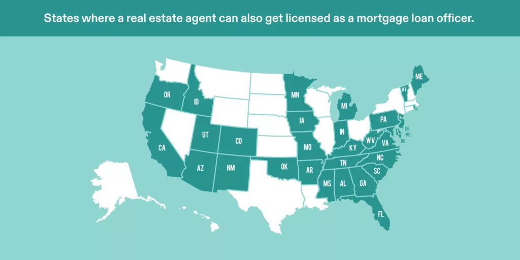 map of the US where a real estate agent can also get licensed as a mortgage loan officer.