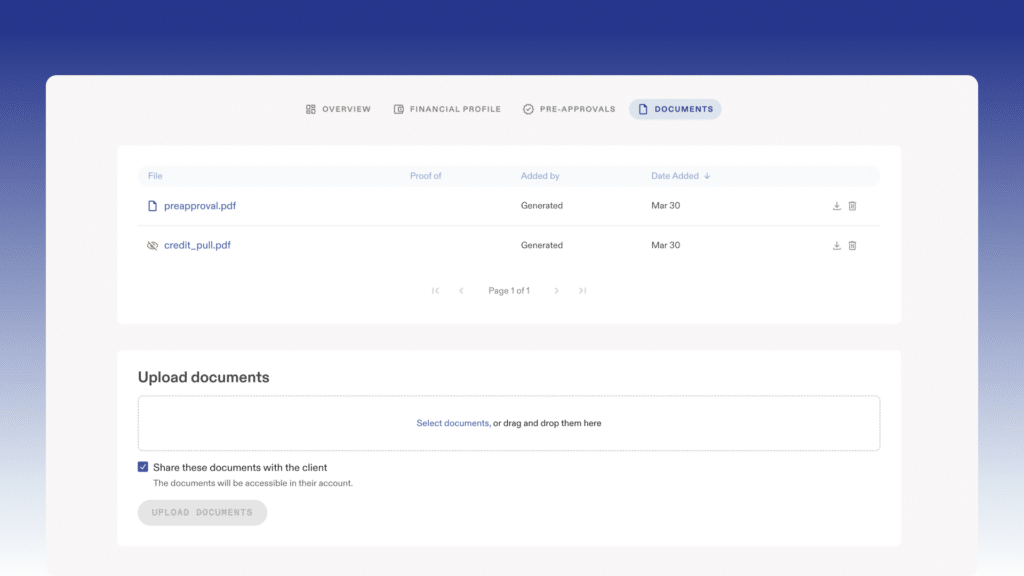 Morty document hub for mortgage loan officers